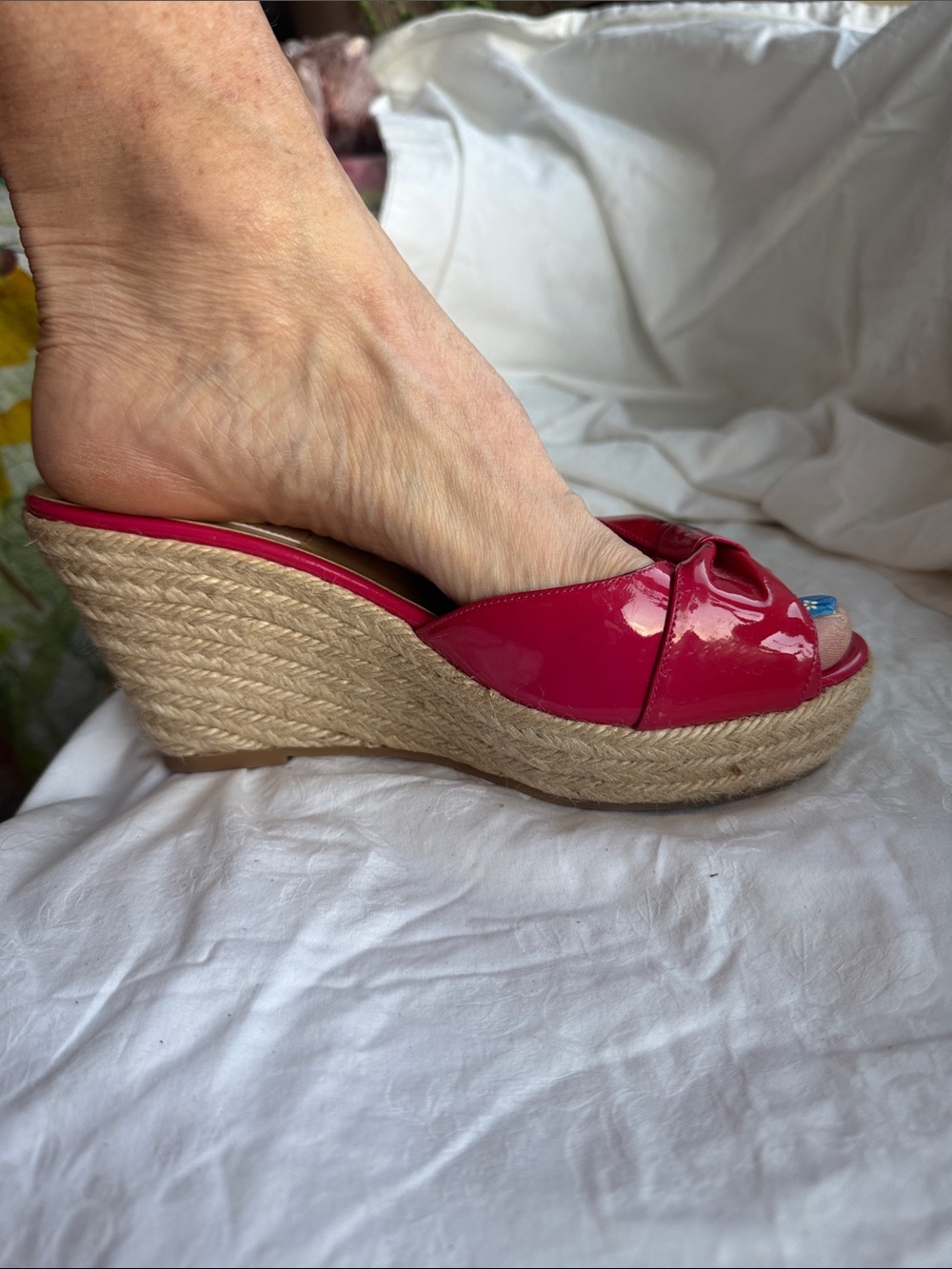 Valentino Patent Pink Espadrille Wedge Slide - Women's Summer Shoe
